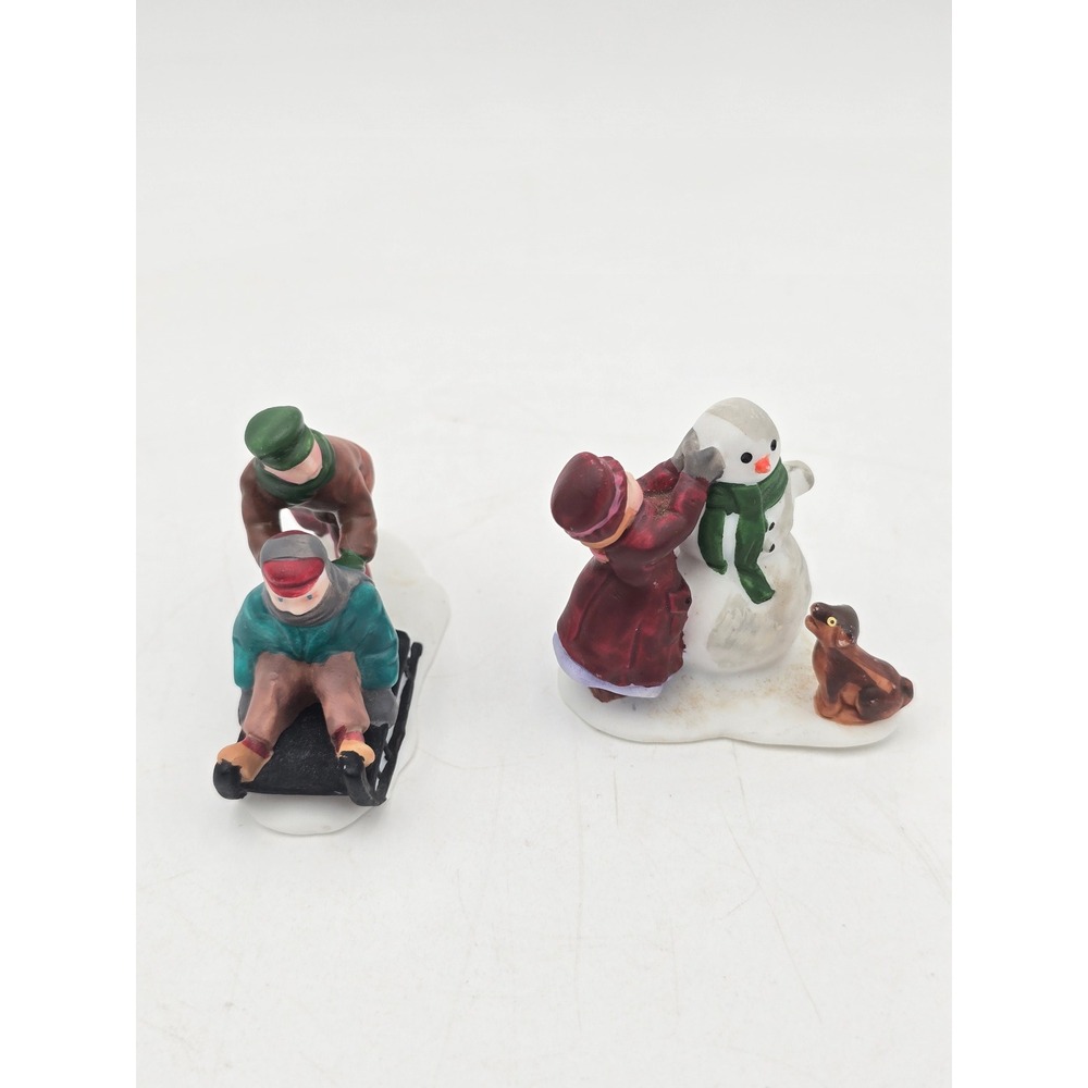 Department 56 Village Snow Children Figurines Sledding  & Snowman Set of 2